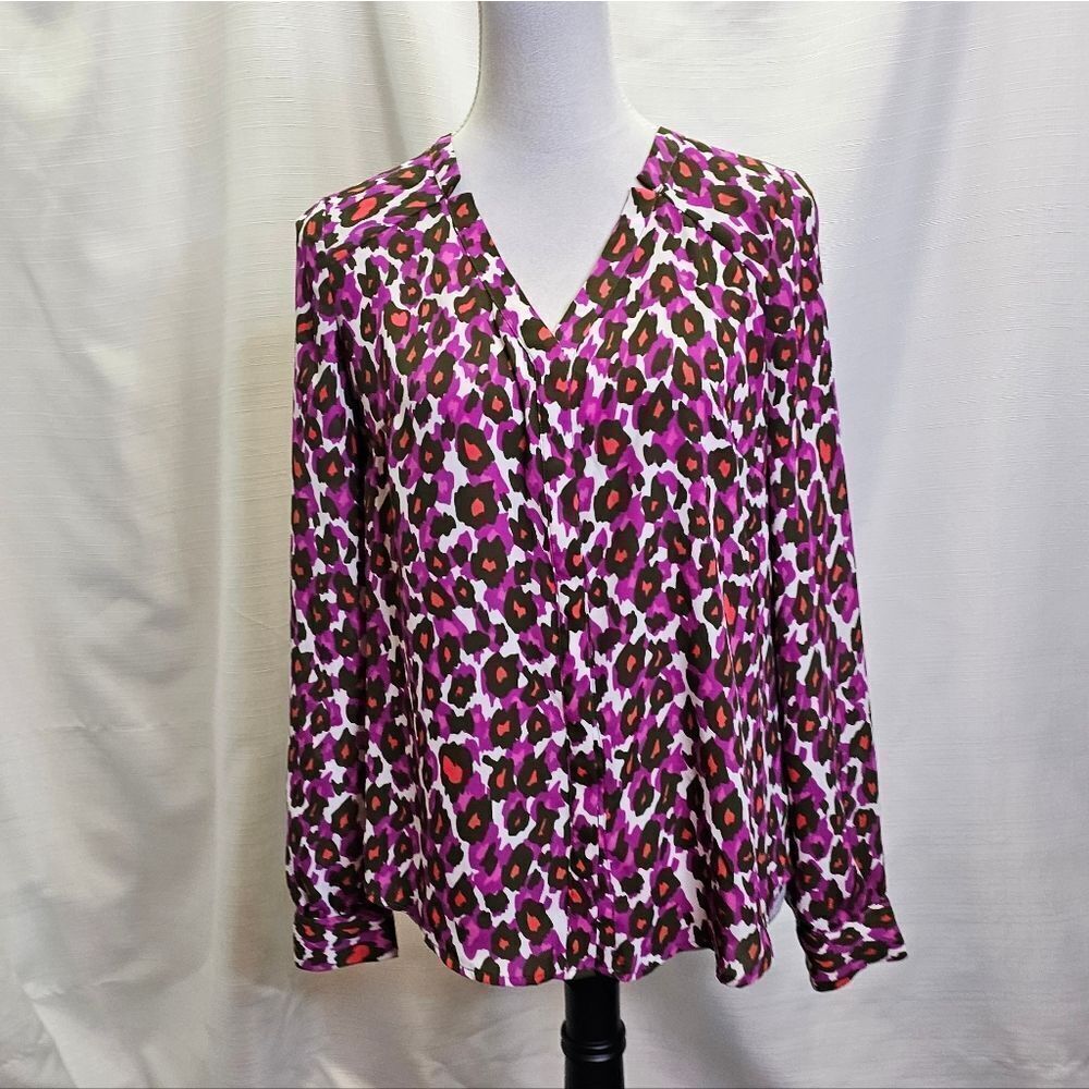 Worthington Purple Leopard Print Button Front Blouse Size Small
